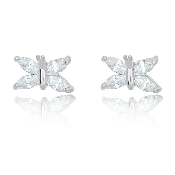 Butterfly Earrings Black Simulated CZ Clear Simulated CZ .925 Sterling Silver Pendant Set 